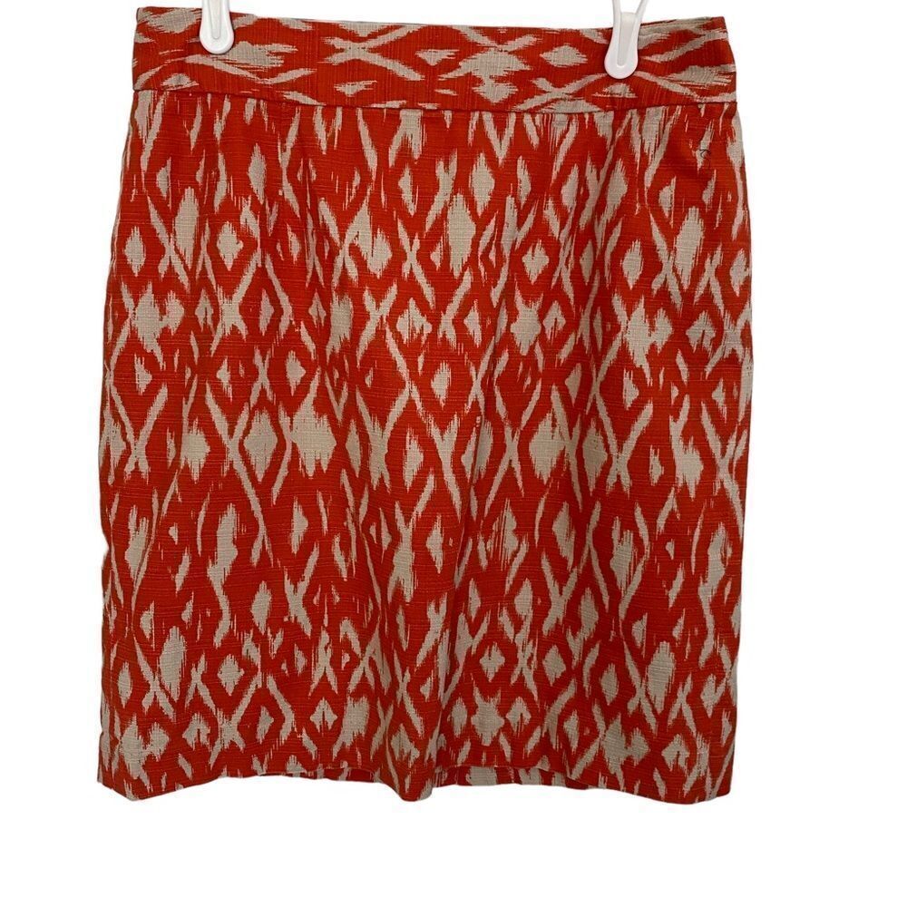 Banana Republic Orange/Crème Graphic‎ Print Pencil Skirt  Sz 8